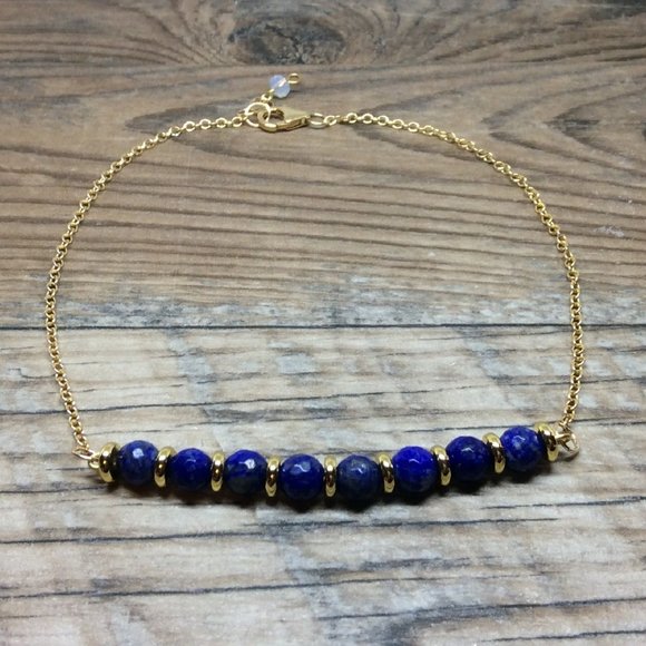 Lapis anklet, throat chakra, crystal healing jewelry, September birthstone - Picture 1 of 8